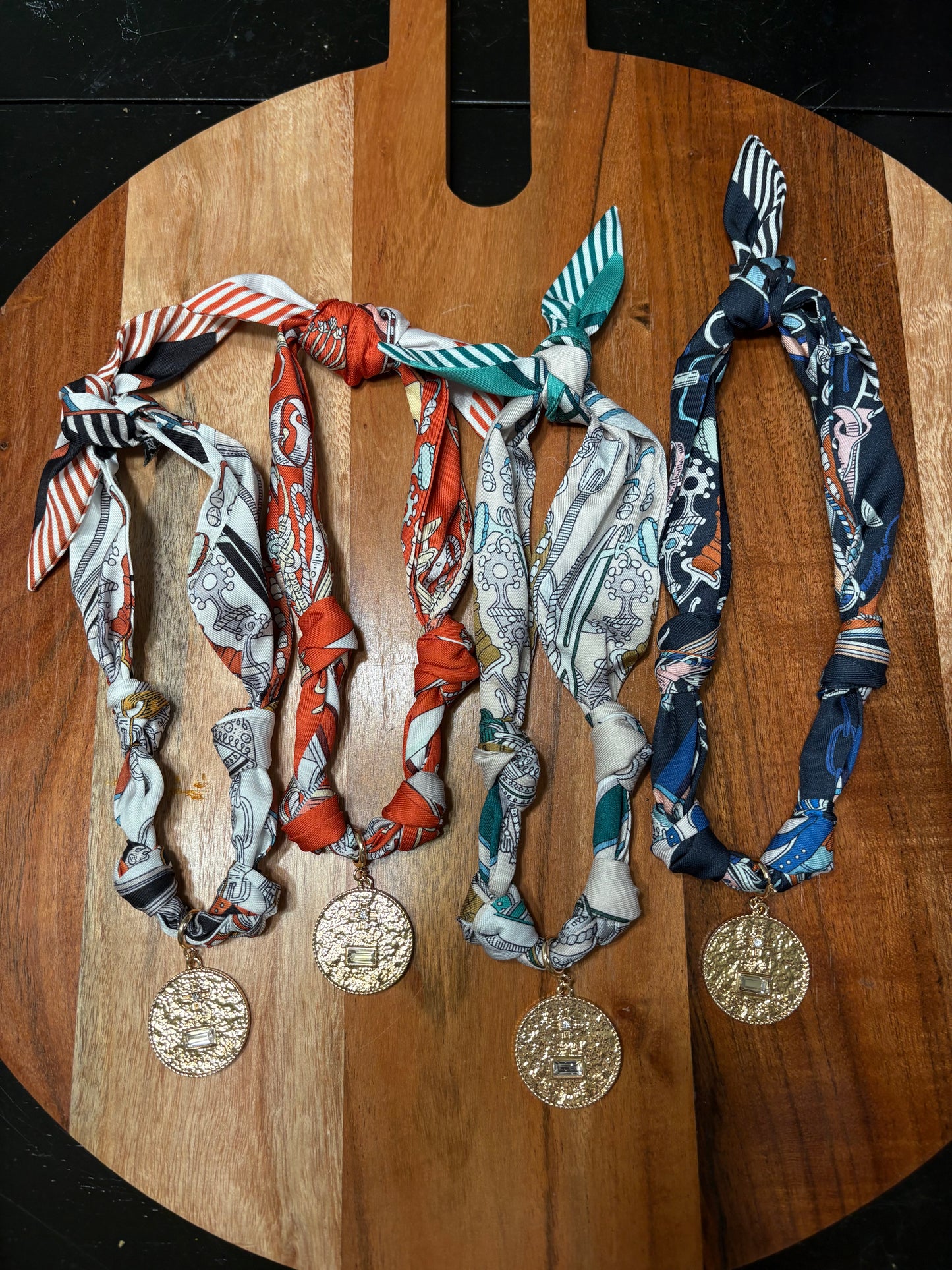 Gold Medallion Scarf Necklace